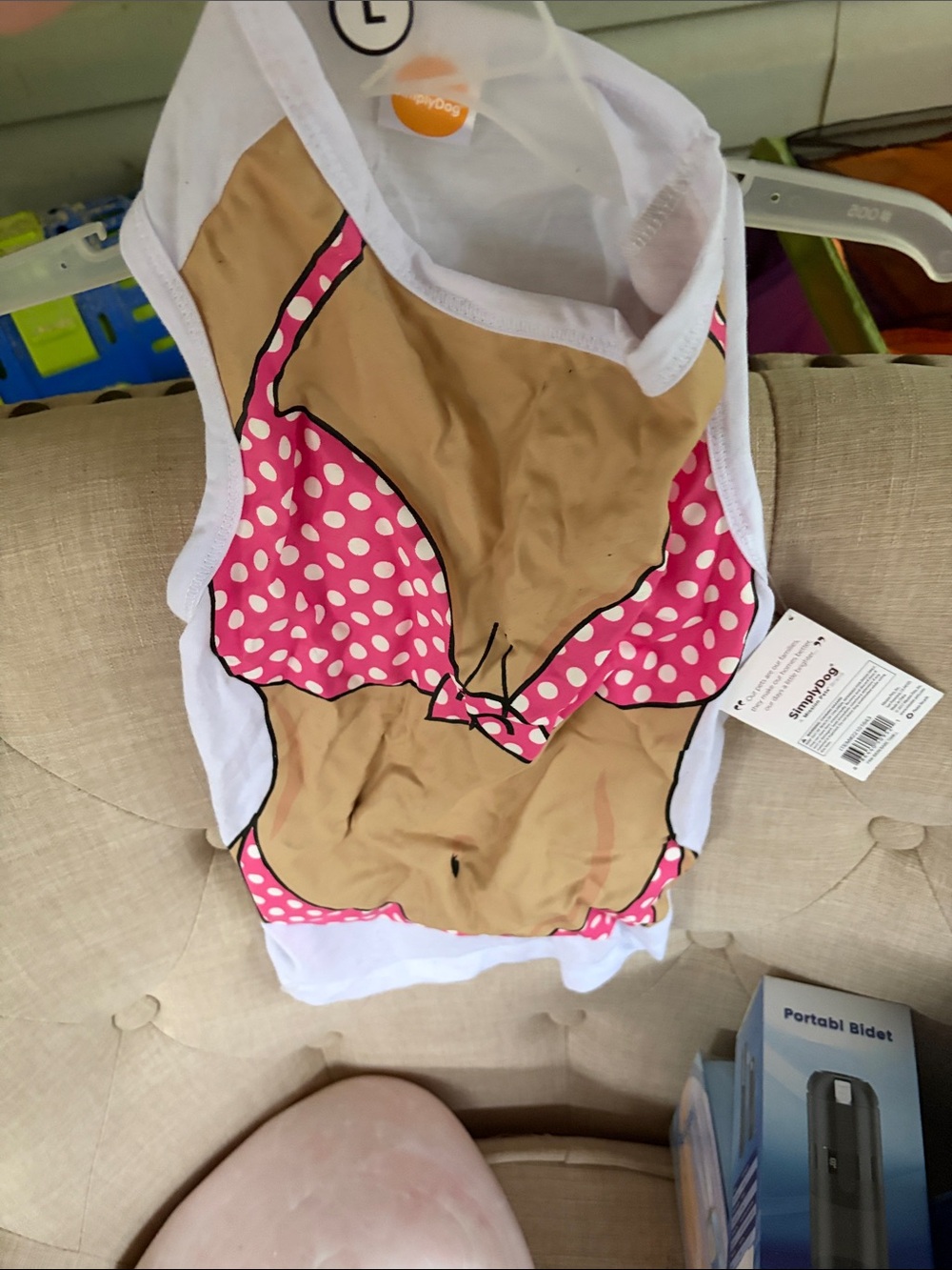 Pink Polka Dot Bikini-Print Dog Tank Top - Pink & Tan large